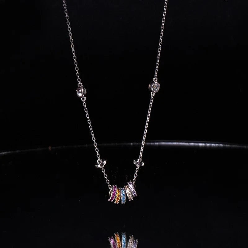 NS638 silver fashion jewelry 925 silver necklace women 925 sterling silver rainbow necklace jewelry 18K gold plated chain necklace jewelry