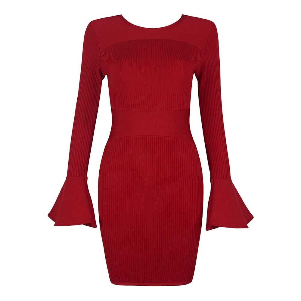 O Neck Bandage Dresses Thread Fashion Elegant Women's Formal Cocktail Dress Red Hot Sells Long Sleeve Full Mini Vintage Woven