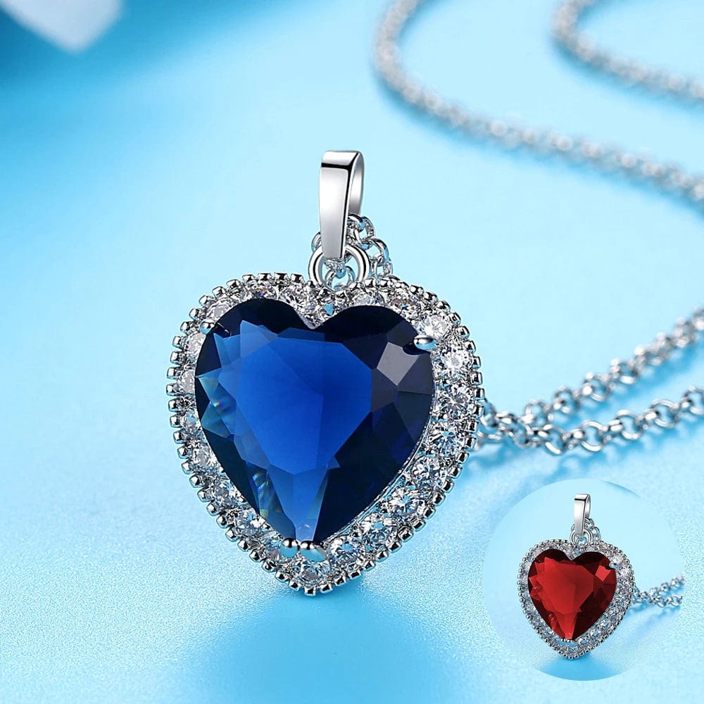 Ocean Collection Jewelry Ocean Blue Red Rhinestone Titanic Heart of the Ocean Big Love Crystal Heart Collar Chain Necklace