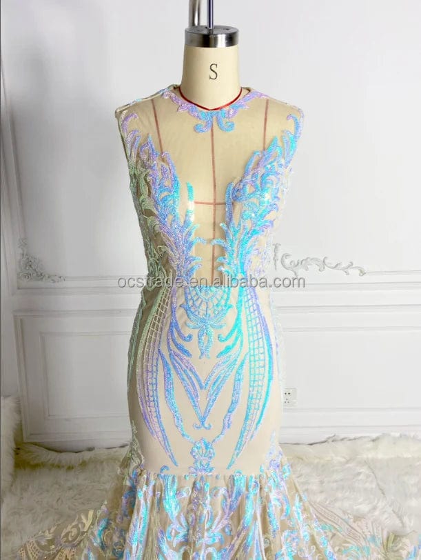 Ocstrade Clothing Manufacturers Custom Sparkly Evening Dresses Glitter Sequin Plunging Neckline Trumpet Long Train Prom Dress