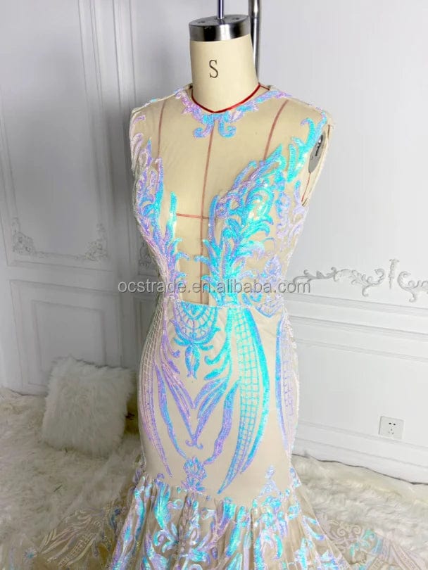 Ocstrade Clothing Manufacturers Custom Sparkly Evening Dresses Glitter Sequin Plunging Neckline Trumpet Long Train Prom Dress