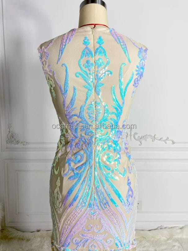 Ocstrade Clothing Manufacturers Custom Sparkly Evening Dresses Glitter Sequin Plunging Neckline Trumpet Long Train Prom Dress