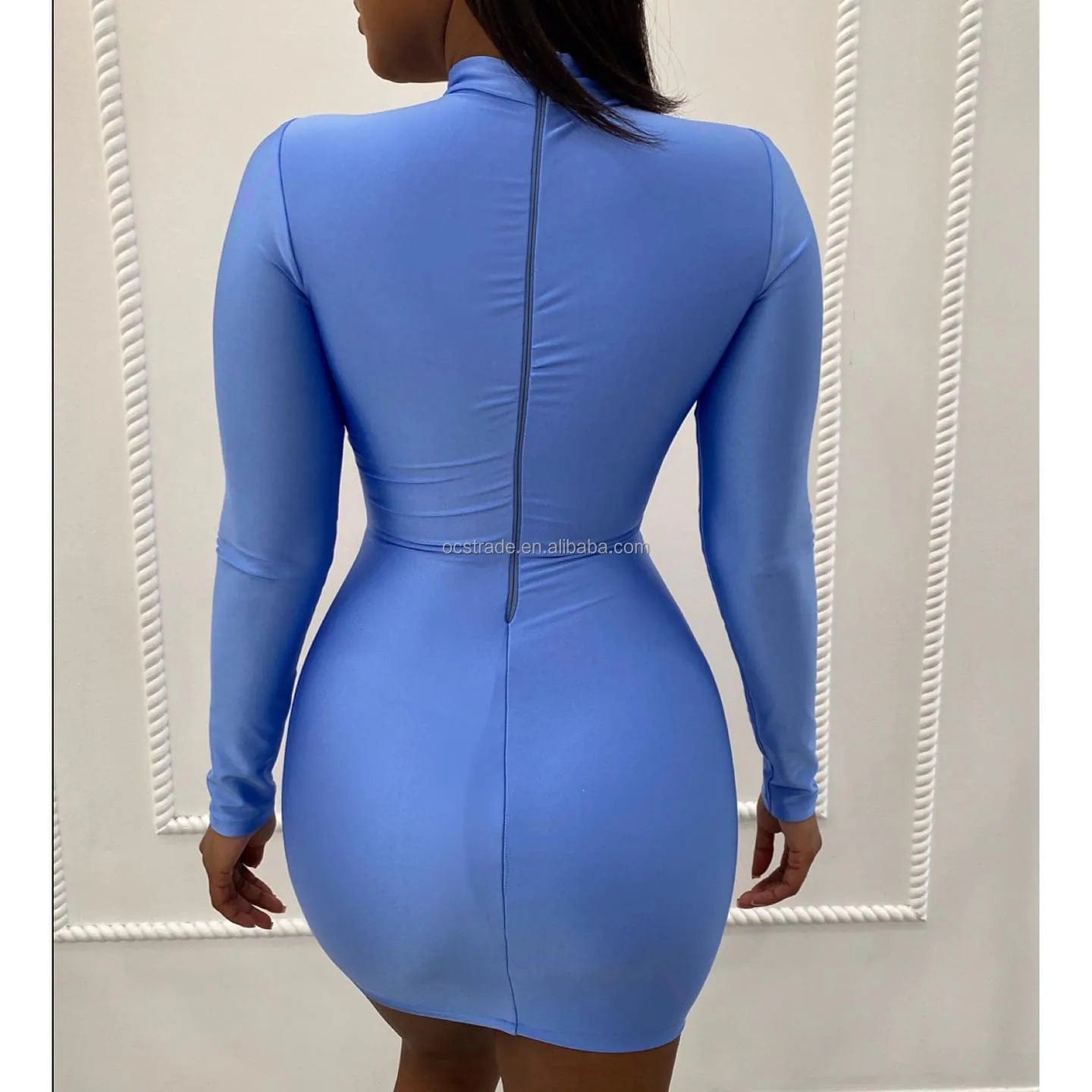 Ocstrade Dropshipping Products 2023 Silver Rhinestone Bodycon Club Dress Women Long Sleeve Diamond  Birthday Dress Elegant Women