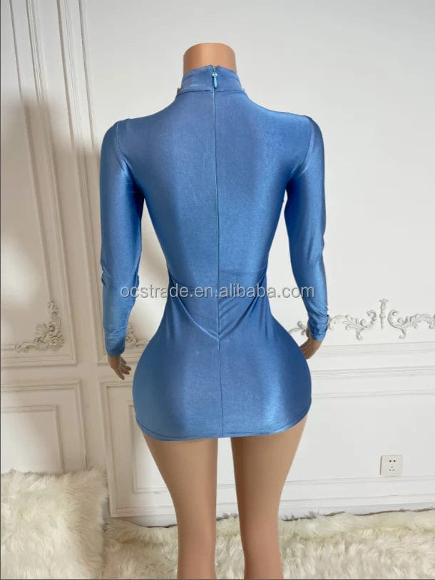 Ocstrade Dropshipping Products 2023 Silver Rhinestone Bodycon Club Dress Women Long Sleeve Diamond  Birthday Dress Elegant Women