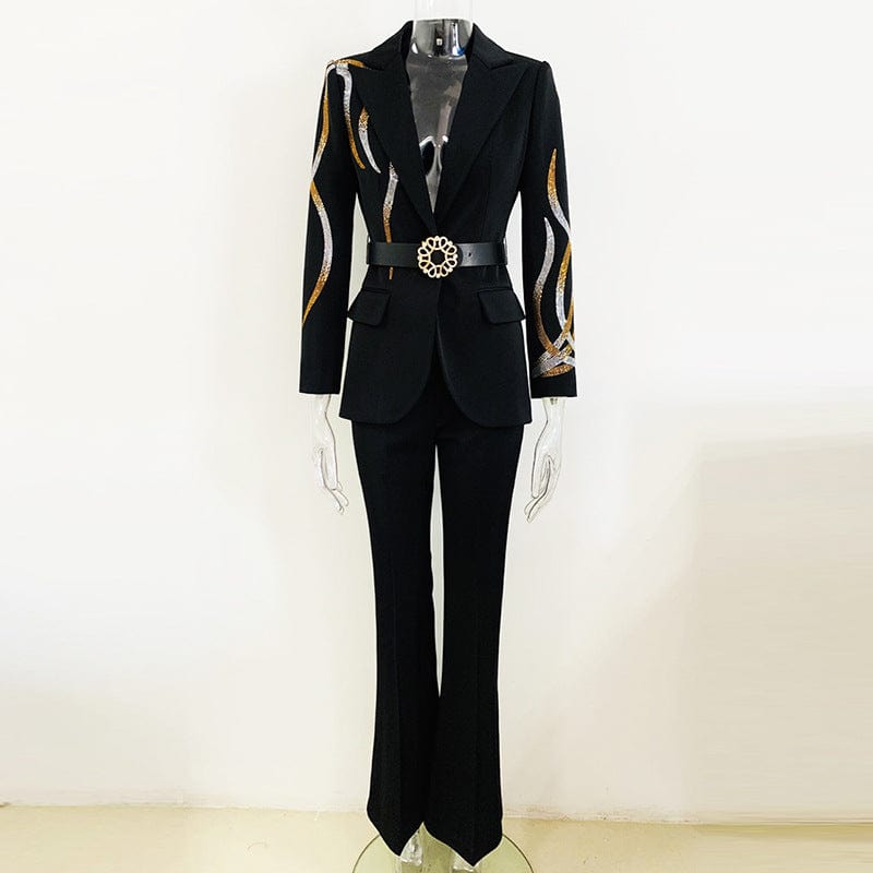Ocstrade Ensemble Costume Femme Pour Bureau Women Suits Office Formal Work Clothing Rhinestone Jacket And Pants Workwear Sets