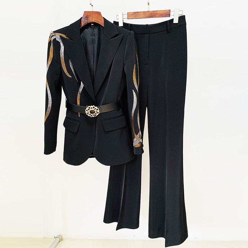 Ocstrade Ensemble Costume Femme Pour Bureau Women Suits Office Formal Work Clothing Rhinestone Jacket And Pants Workwear Sets