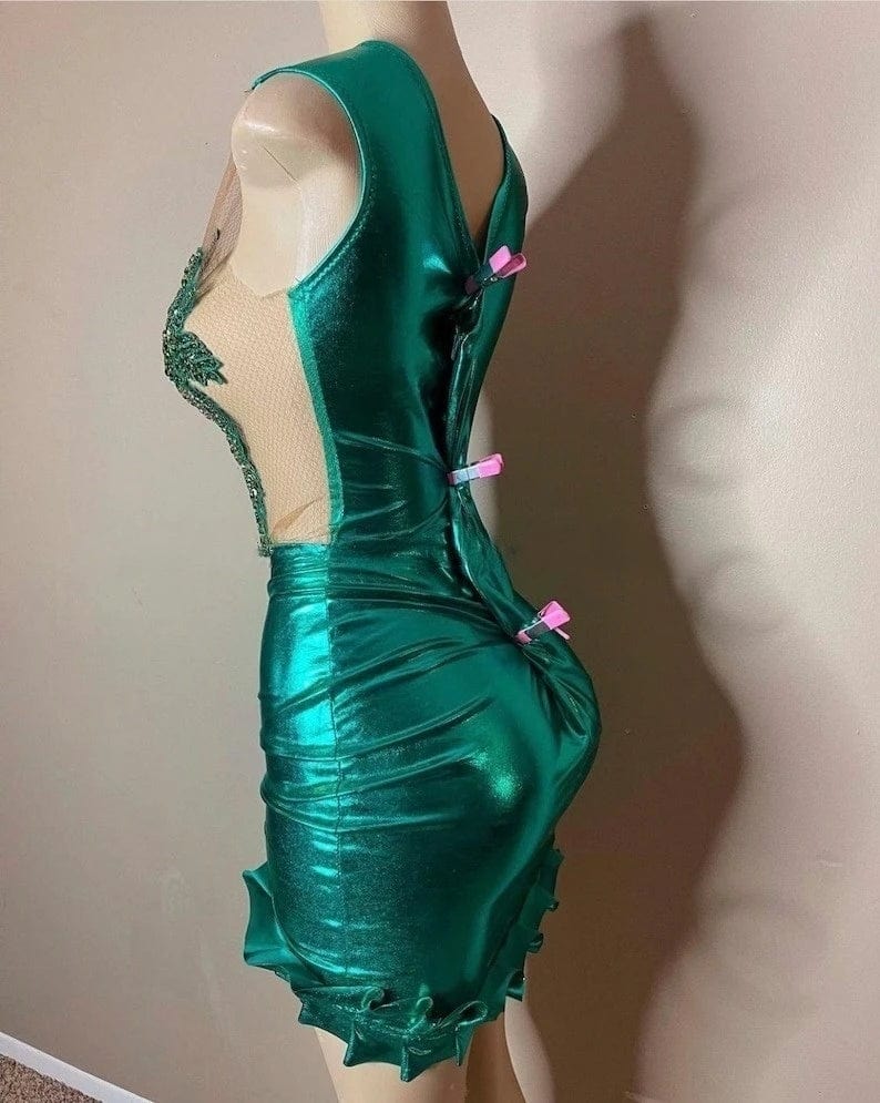 Ocstrade Fashion Design Luxury Rhinestone Club Dress Mesh See Through Sexy Ruched Pleated Short Dress Party Clubwear