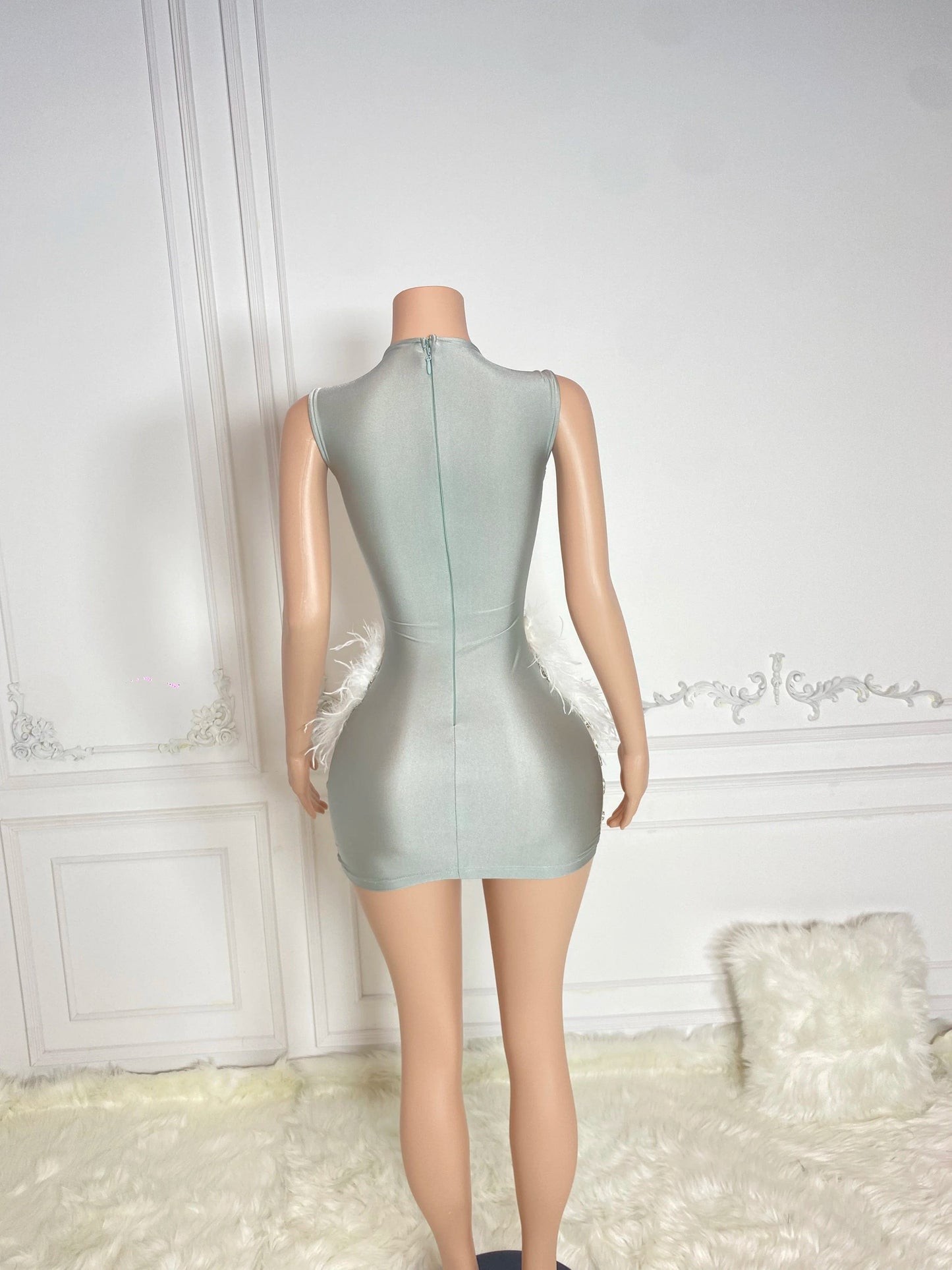 Ocstrade Glitter Silver Rhinestone Birthday Feather Dresses Women Sexy Diamonds Women Evening Prom Dresses Elegant Ball Gown