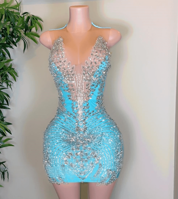 Ocstrade Luxury Light Blue Club Dress With Flower Rhinestone Bodice Applique Party Dresses Women Evening Elegance Light Blue