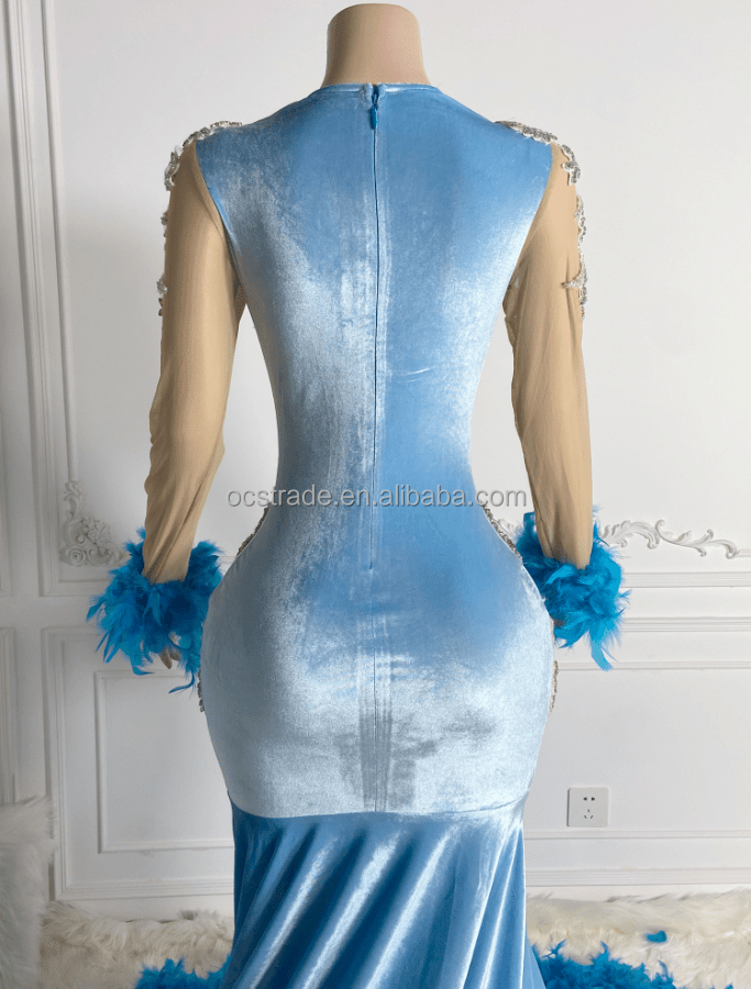 Ocstrade Luxury Mesh Evening Dress Crystal Beading Silver Sleeveless Designer Gold Rhinestone Diamond High End Prom Dress Party