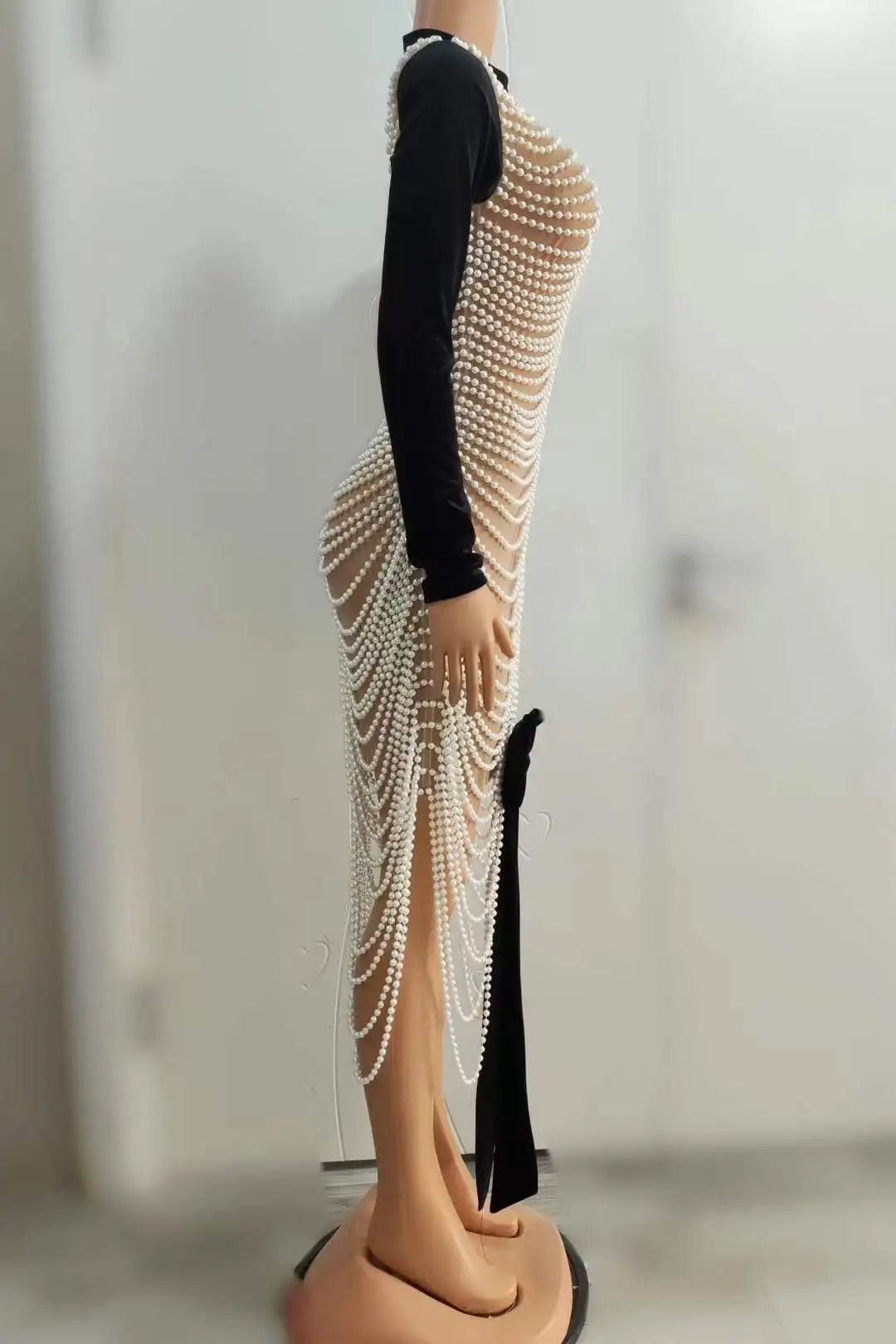 Ocstrade New Arrivals Long Sleeve Dresses For Women With Bow Sexy Party Evening Gowns  Luxury Pearls Shiny Performance Wear