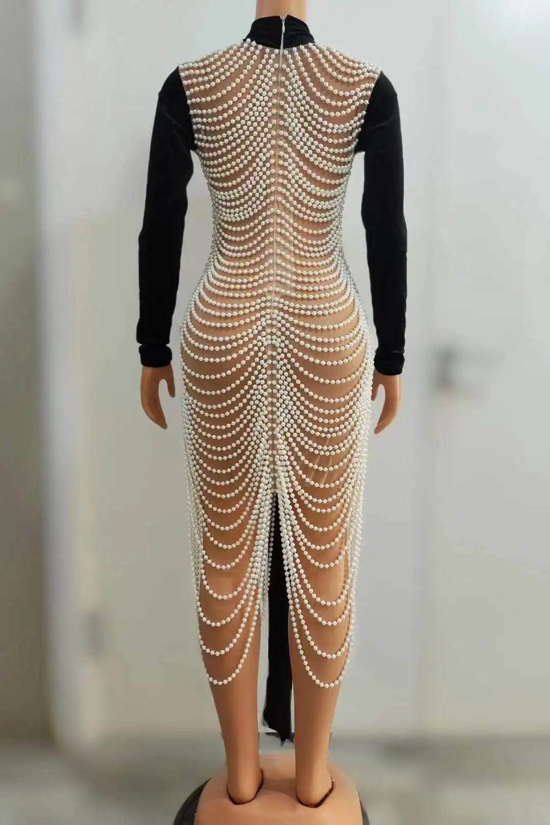 Ocstrade New Arrivals Long Sleeve Dresses For Women With Bow Sexy Party Evening Gowns  Luxury Pearls Shiny Performance Wear