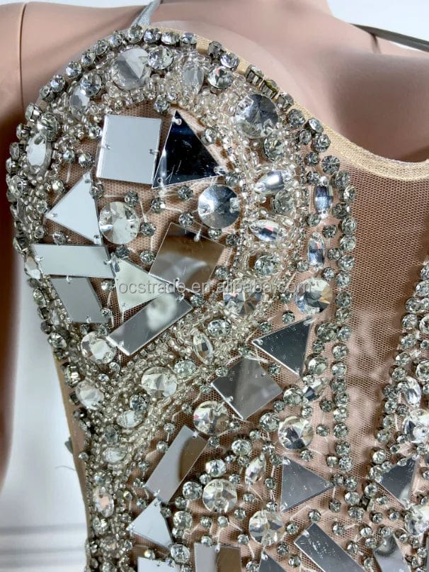 Ocstrade New Style Sparkly Rhinestone Night Club Party Dress Sequined Halter Sexy Open Back Lace Up Bodycon Mini Prom Dress