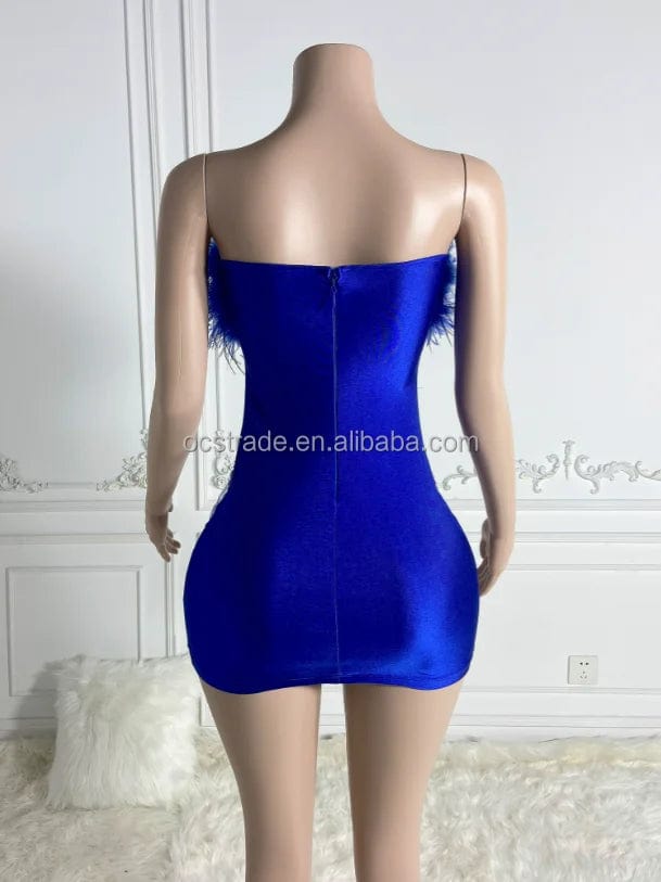 Ocstrade Off The Shoulder Glitter Full Body Rhinestone Blue Colour Club Dress Elegant Feather Birthday Dresses For Girls 21Th