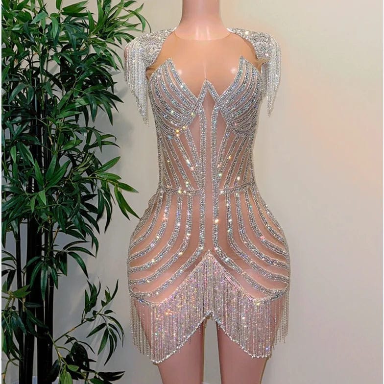 Ocstrade Rhinestones Chain Beaded Dress Slim Private Labels Designer Quality Party Club Dress Night Dresses For Woman Sexy Short