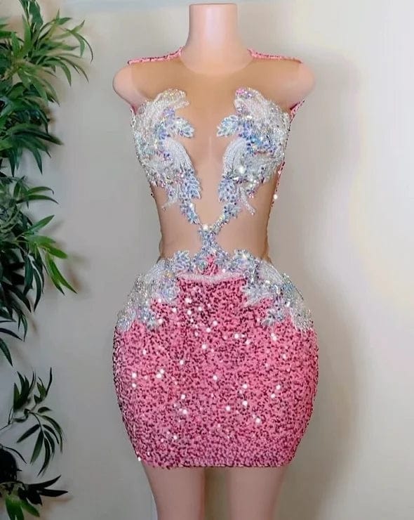 Ocstrade Shiny Rhinestone Stretch Sequin Club Dress Sleeveless Hollow Out Mesh See Through Party Wear Dresses For Women