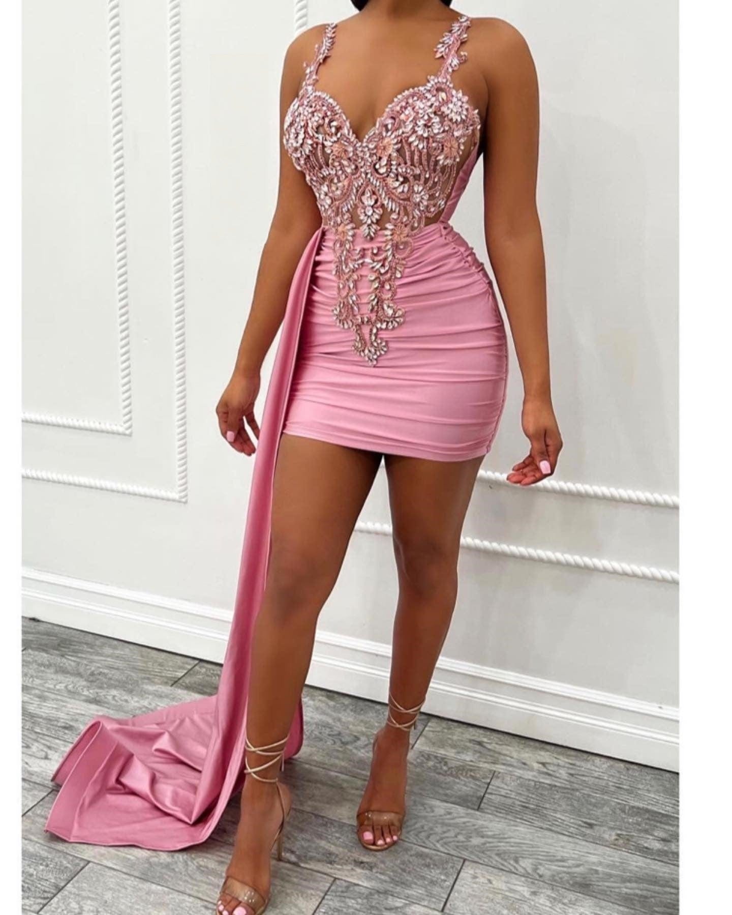 Ocstrade Women'S Active Wear Club Dresses Sexy Big Swing Ball Gown Mini Dress Pink Diamond Birthday Dress For Women Rhinestone