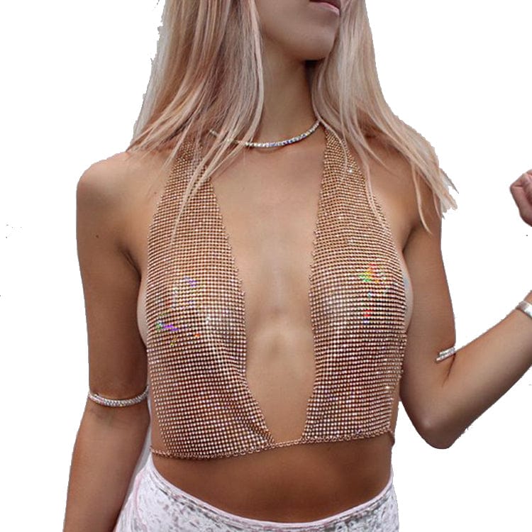 ODM Statement Bra Chain for Women Dance Dress Vest Full Rhinestone Original Design Metal Bikini Sexy Body Jewelry Wholesale