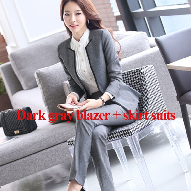 OEM China Factory Cheap 2 Pieces Set New Women Formal Pant Suit for Office Ladies Business V-neck Gray Professional Work Wear