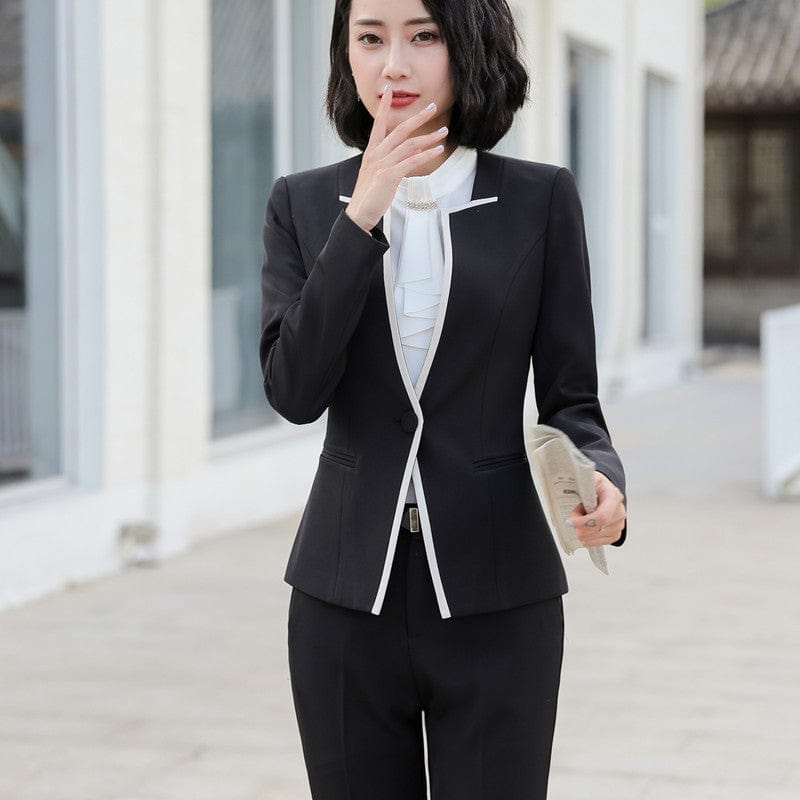 OEM China Factory Cheap 2 Pieces Set New Women Formal Pant Suit for Office Ladies Business V-neck Gray Professional Work Wear