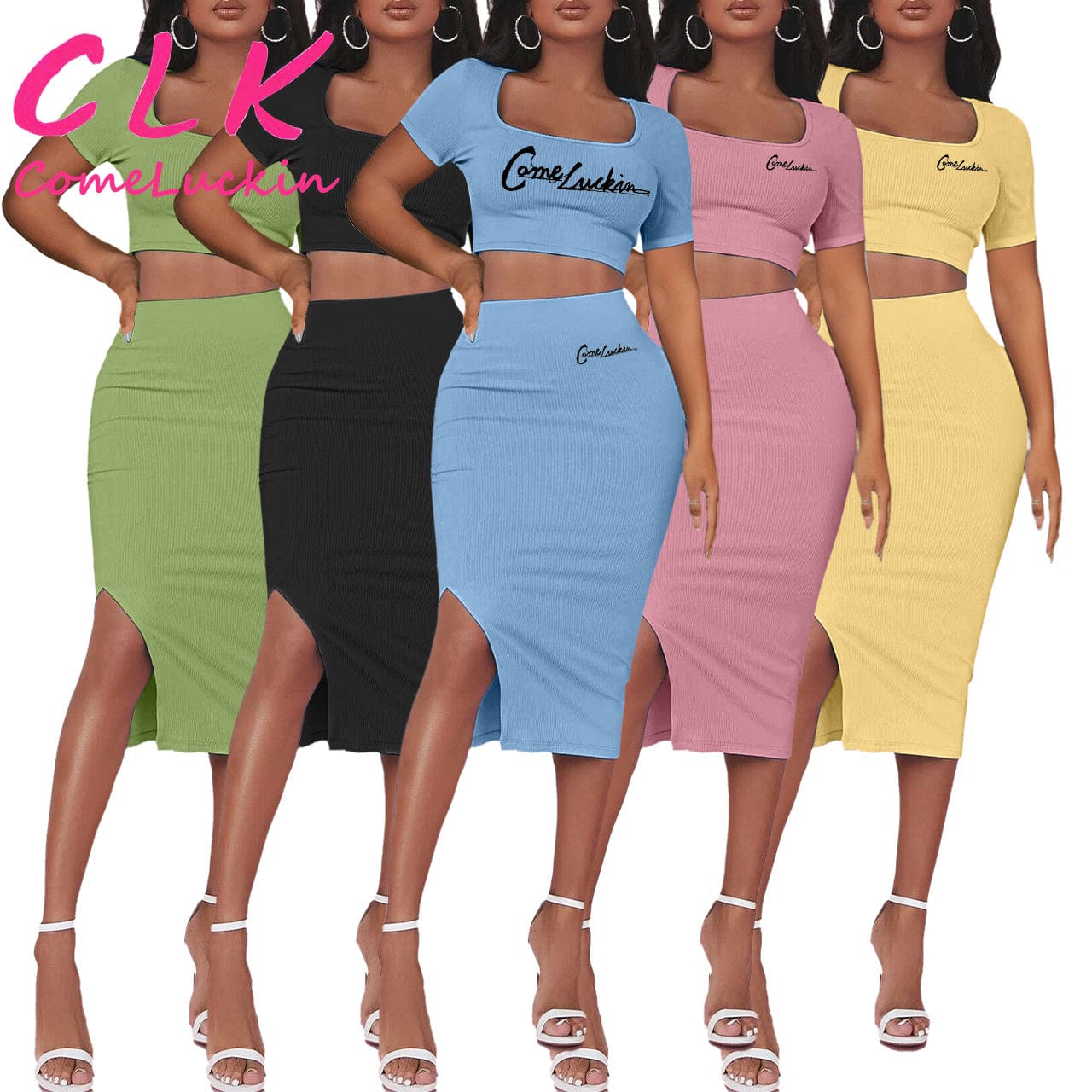 OEM clothing bulk clothes casual crop top women's sets, clothing suppliers womens sexy two piece set women clothing