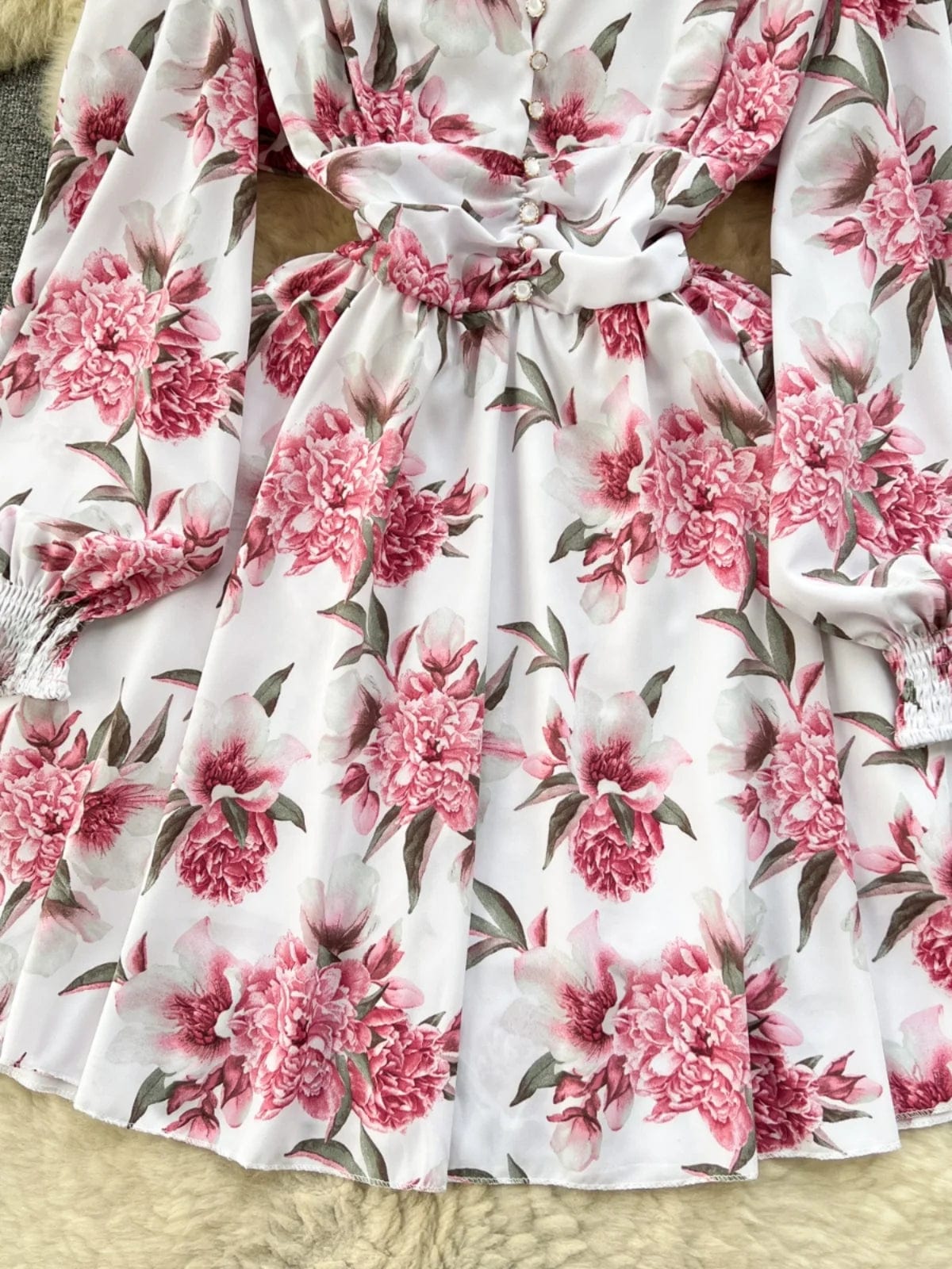 Oem Designer Custom Women's Clothing Ladies Elegant Long Sleeve Deep V Neck Dress Floral Print Chiffon Mini Dresses For Women -
