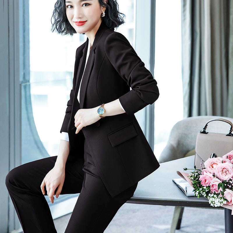 OEM Drop Ship 2 Piece Set Simple Formal Burgundy Business Suit Blazer with Pockets Office Lady Designs Women Jacket and Pant
