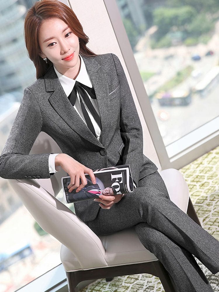 OEM Dropship 2 Piece Business Suits for Women Ladies Formal Office Lady Uniform Designs Single Button Blazer and Trouser Set