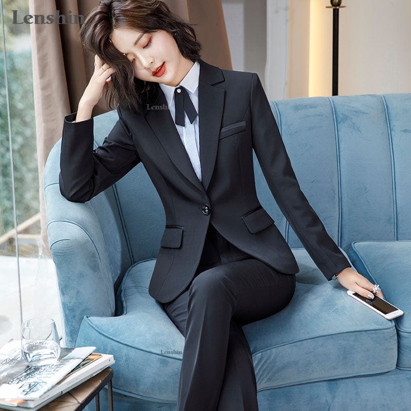 OEM Dropship 2 Piece Business Suits for Women Ladies Formal Office Lady Uniform Designs Single Button Blazer and Trouser Set