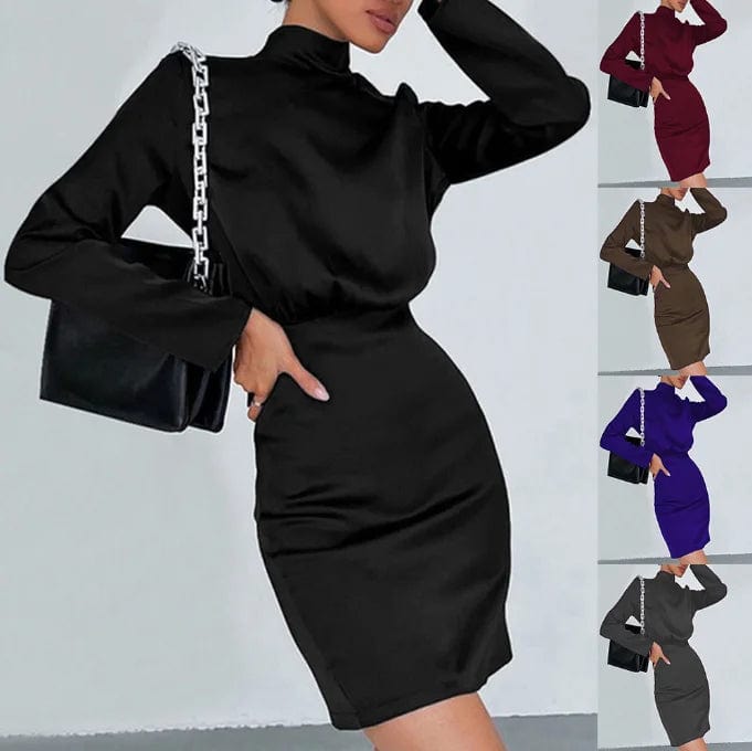 OEM Factory Casual Wear Turtleneck Bow Wrap Tight Solid Sexy Short Women Dress