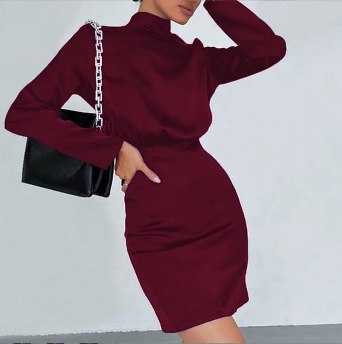 OEM Factory Casual Wear Turtleneck Bow Wrap Tight Solid Sexy Short Women Dress