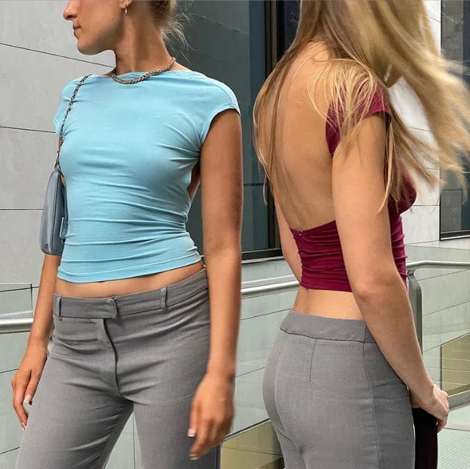 OEM Factory Hot Selling Backless Multi-color Solid Short Sexy T-shirt