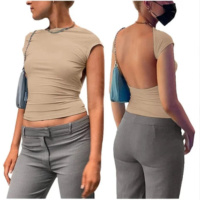 OEM Factory Hot Selling Backless Multi-color Solid Short Sexy T-shirt
