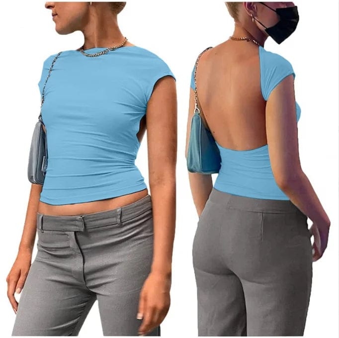 OEM Factory Hot Selling Backless Multi-color Solid Short Sexy T-shirt