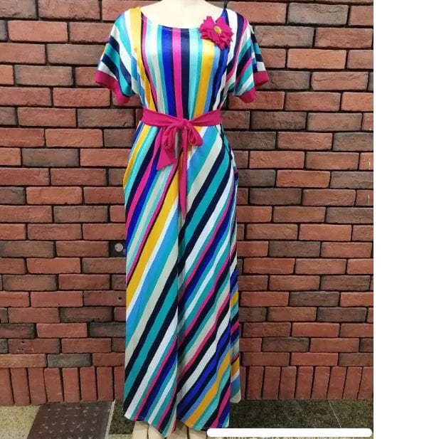 OEM Factory Hot Selling Casual Wear Flora Striped Women Dress