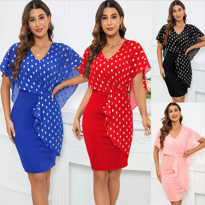 OEM Factory Hot Selling Casual Wear Foil Print V-neck A-line Elegant Women Dress