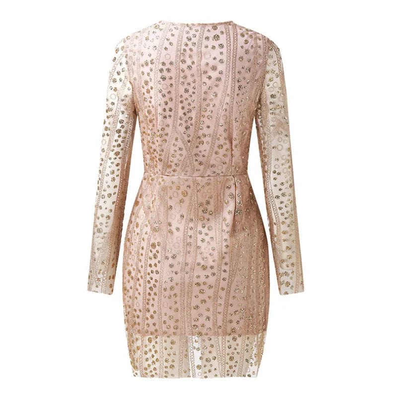 OEM Factory Hot Selling Sequin Foil Print Deep V-neck Sexy Short Women Dress