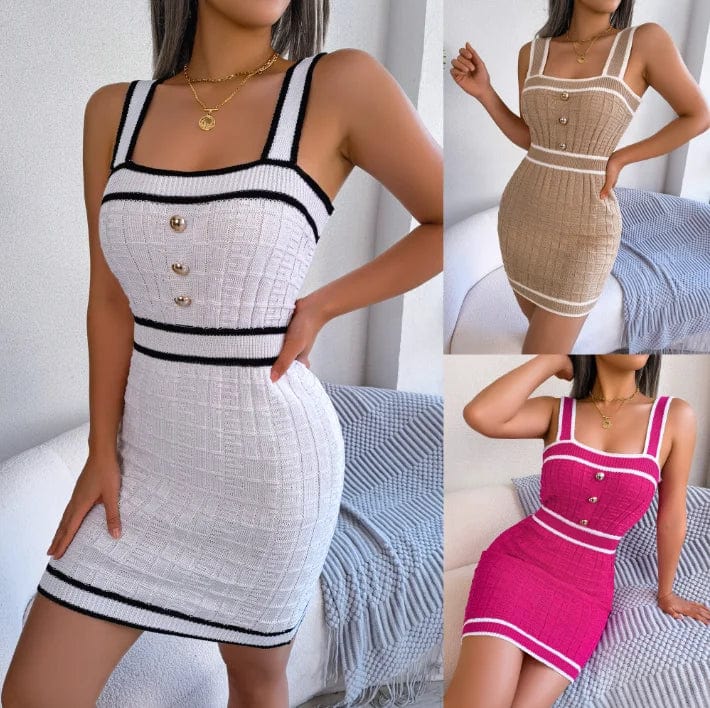 OEM Factory  Hot Selling Sweat Wear Knitted Square Neck Sexy Women Sheath