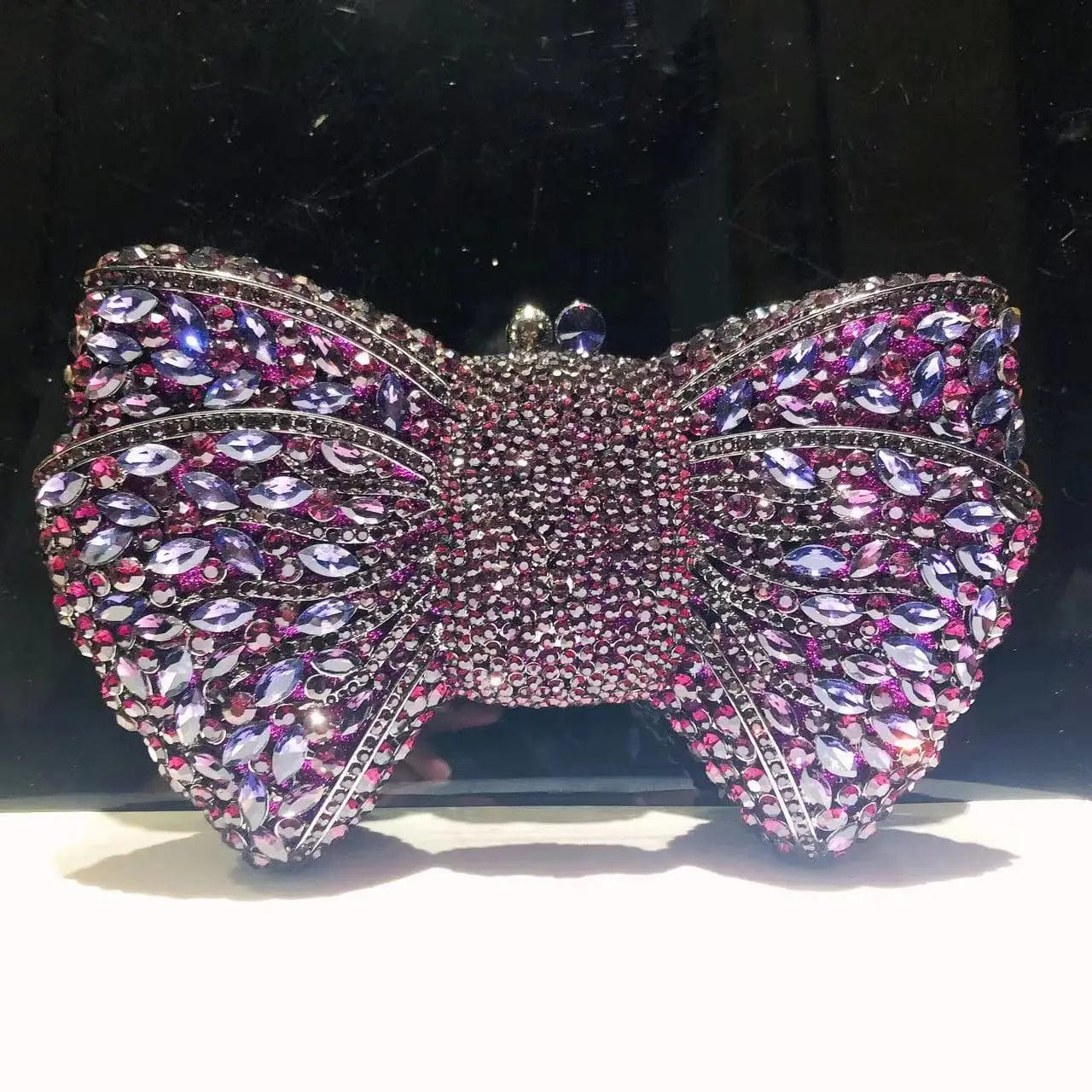 OEM Factory Zinc Alloy Sliver Bow Clutch Diamond Rhinestone Purses And Handbags Luxury holographic Evening Bows Crystal Bag