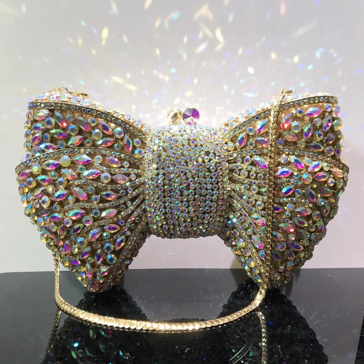 OEM Factory Zinc Alloy Sliver Bow Clutch Diamond Rhinestone Purses And Handbags Luxury holographic Evening Bows Crystal Bag