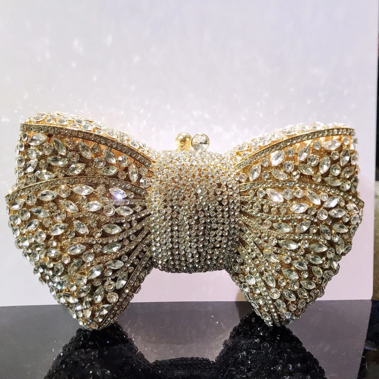 OEM Factory Zinc Alloy Sliver Bow Clutch Diamond Rhinestone Purses And Handbags Luxury holographic Evening Bows Crystal Bag
