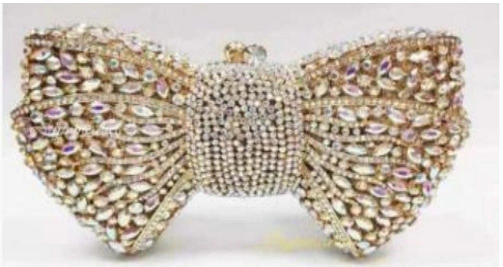 OEM Factory Zinc Alloy Sliver Bow Clutch Diamond Rhinestone Purses And Handbags Luxury holographic Evening Bows Crystal Bag