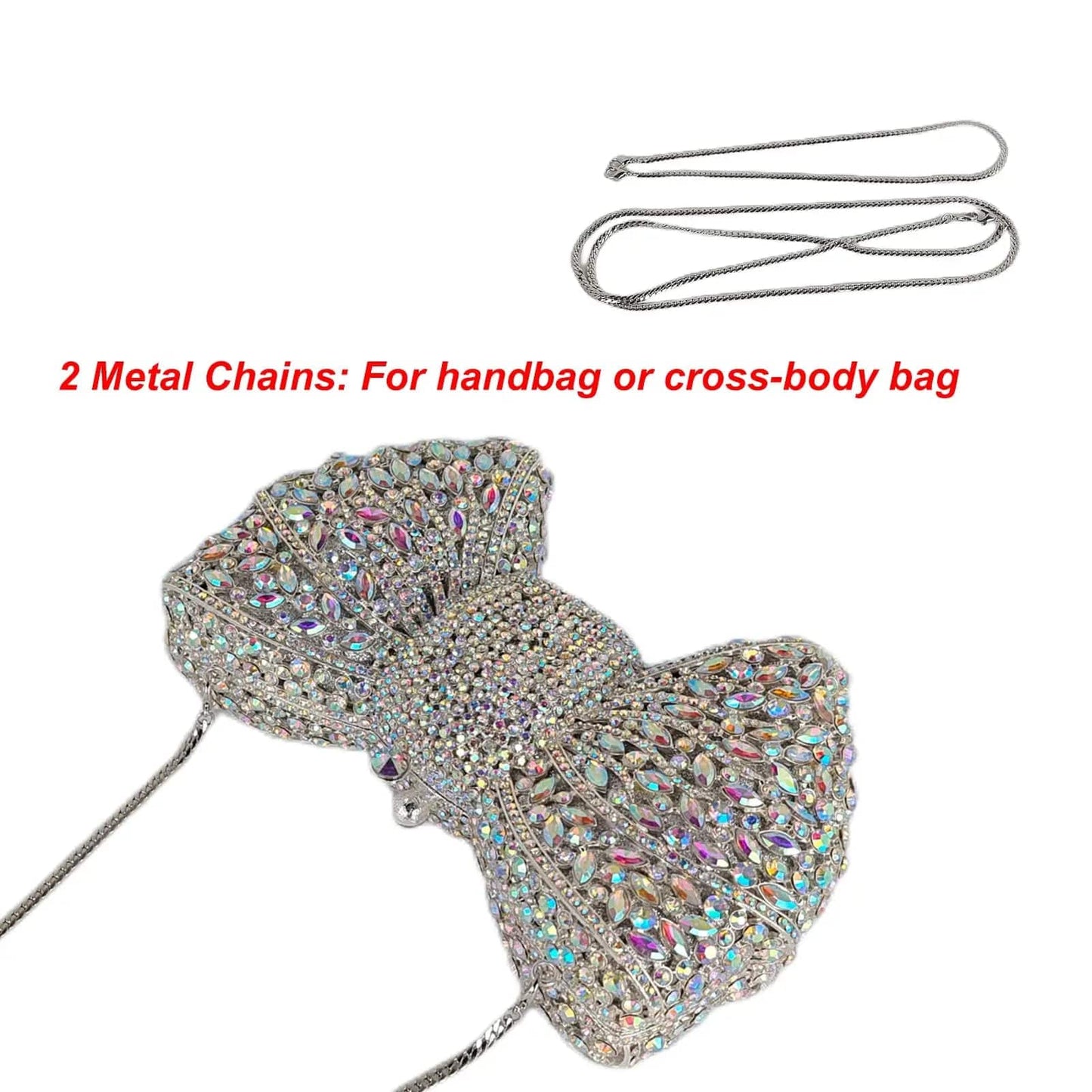 OEM Factory Zinc Alloy Sliver Bow Clutch Diamond Rhinestone Purses And Handbags Luxury holographic Evening Bows Crystal Bag