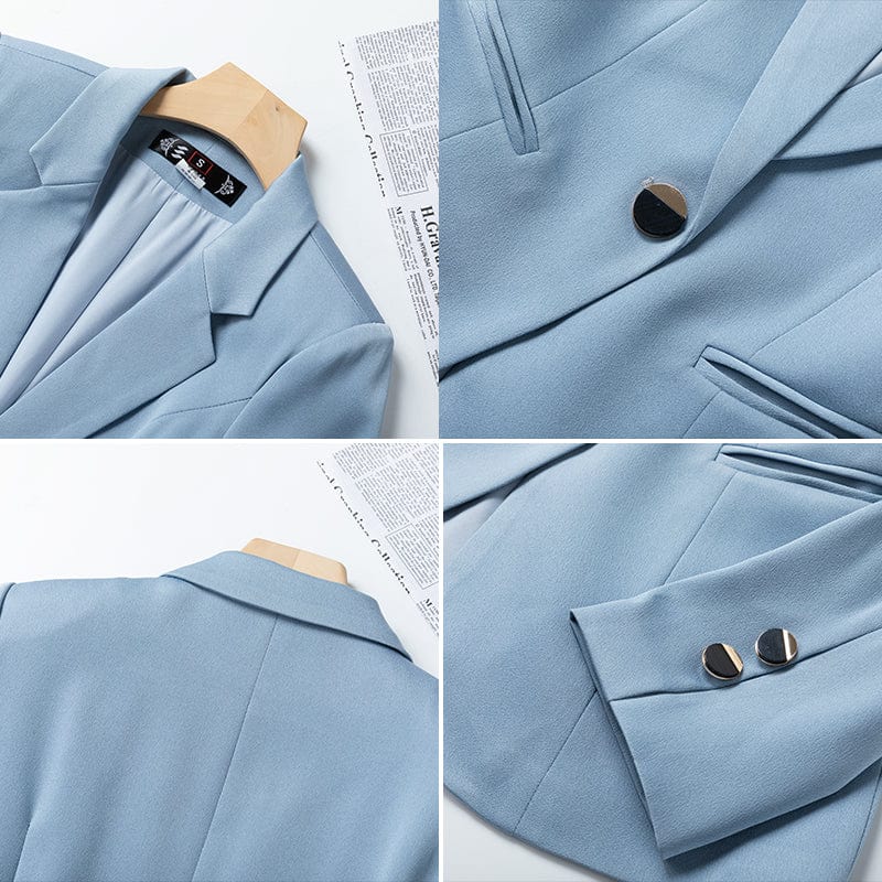OEM High-Quality 2 Piece Set Blue Formal Fashion Pant Suit Blazer with Pockets Office Lady Women Jacket and Trousers Plus size