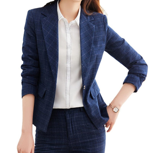 OEM High-quality Soft Comfortable 2 Piece Suits Set Plaid Formal Pant Suit Blazer Office Lady Uniform Women Jacket and Trouser