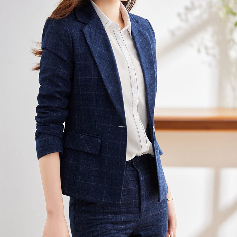 OEM High-quality Soft Comfortable 2 Piece Suits Set Plaid Formal Pant Suit Blazer Office Lady Uniform Women Jacket and Trouser
