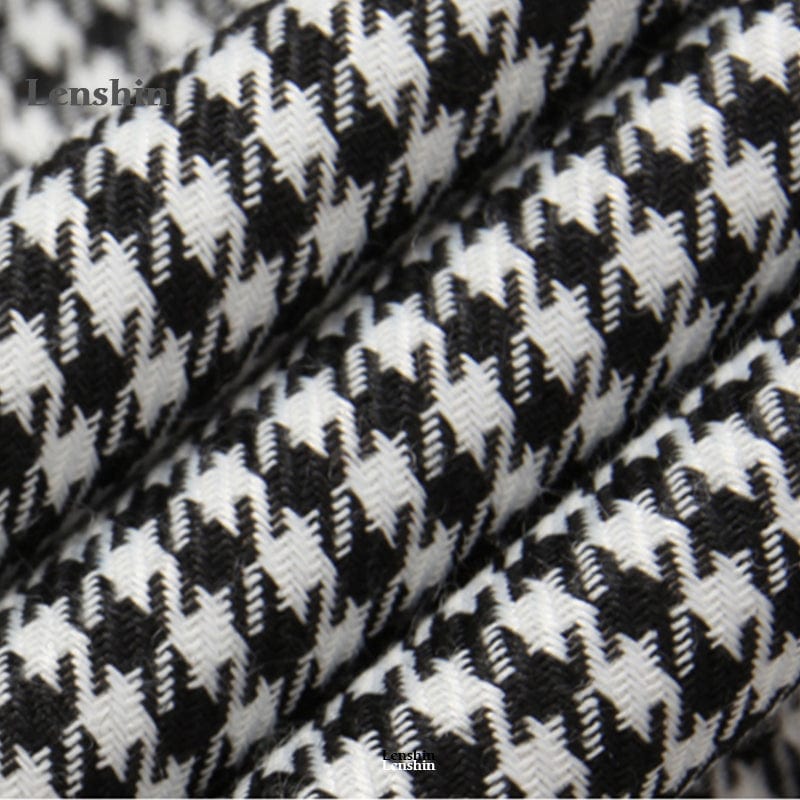 OEM Houndstooth Blazer  Plaid Jacket with Two Pockets Long sleeve One Button Women Work Wear Office Lady OL Coat Outwear