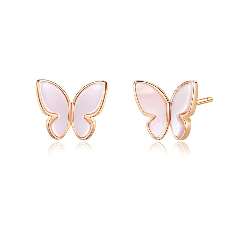 OEM&ODM Butterfly 925 Sterling Sliver Earring Natural Stone Shell Stud Earring Solid 18k Gold Plated Earrings