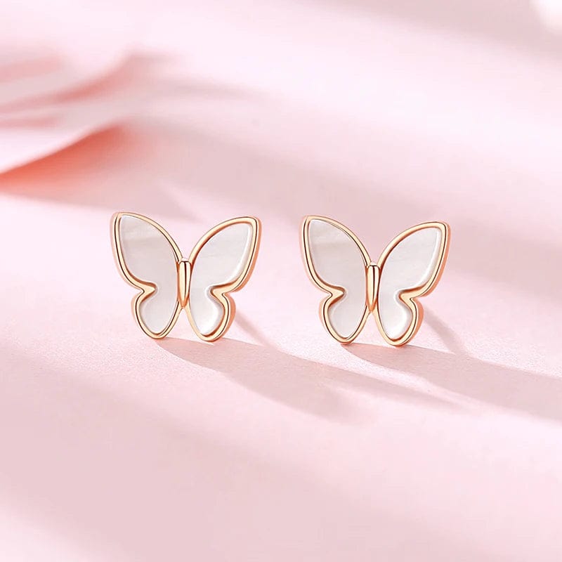 OEM&ODM Butterfly 925 Sterling Sliver Earring Natural Stone Shell Stud Earring Solid 18k Gold Plated Earrings