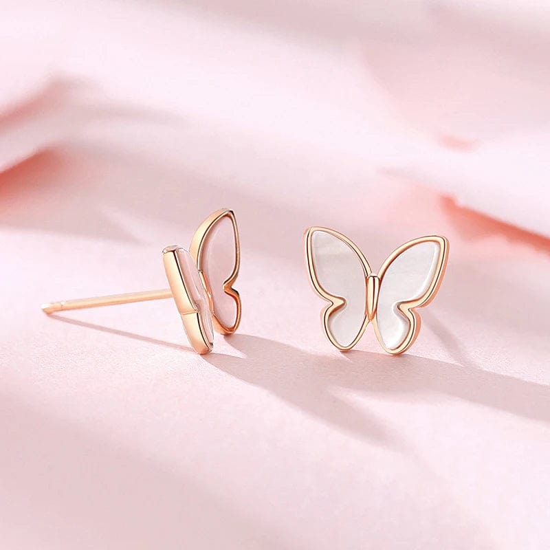 OEM&ODM Butterfly 925 Sterling Sliver Earring Natural Stone Shell Stud Earring Solid 18k Gold Plated Earrings